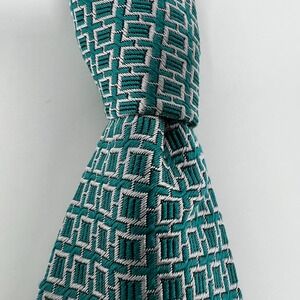 Versace Collection‎ Men's 100% Silk Tie Squares Green/Silver Vintage NWT